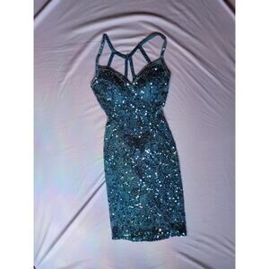 SCALA Beaded Sequin Cocktail Dress Midnight Blue/Silver Sz S
